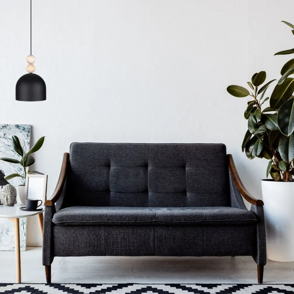 Schwarze Hängeleuchte Metall Holz Ø17 cm E27 wohnlich