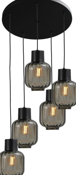 Schwarze Hängeleuchte Rauchglas Metall verstellbar