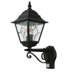 Schwarze Hoflampe mit Bewegungsmelder IP43 LEADWORTH