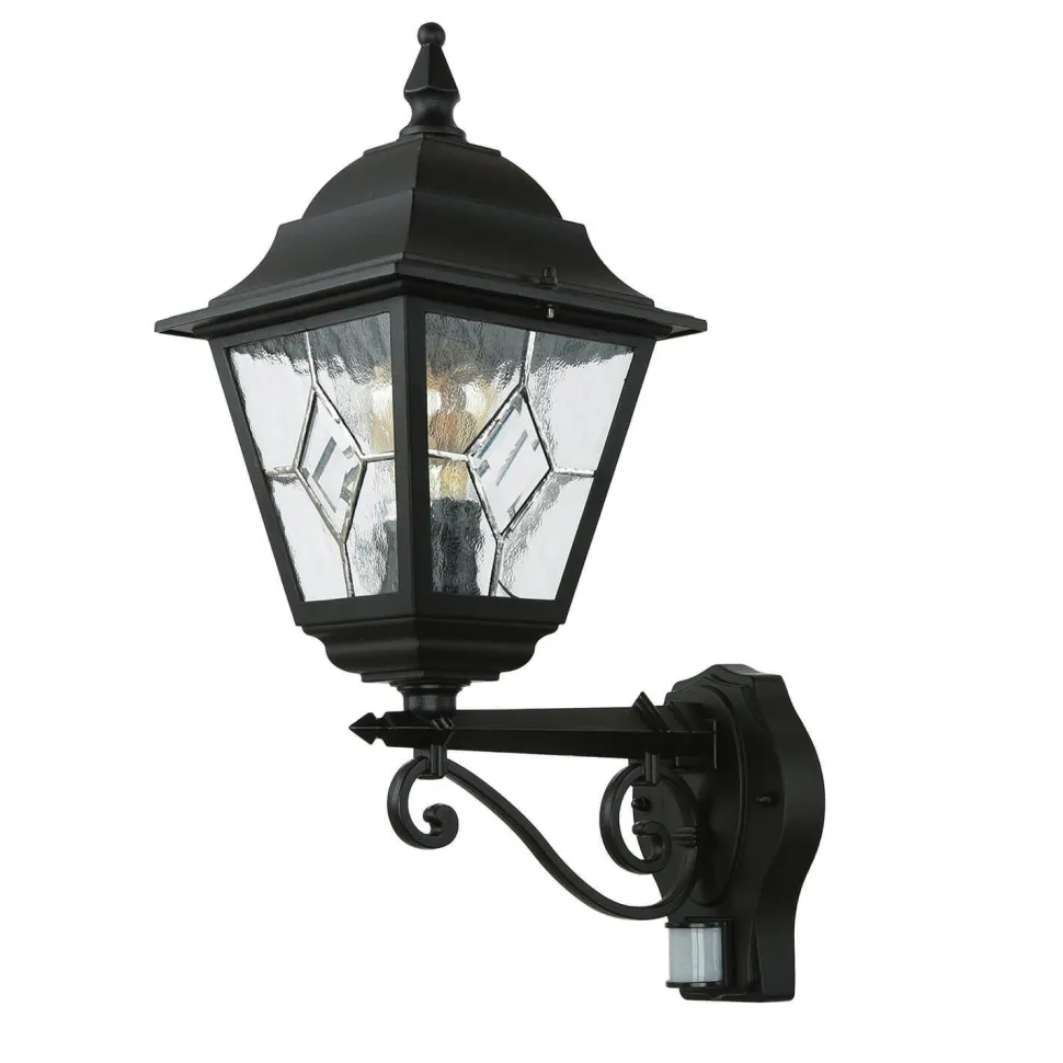 Schwarze Hoflampe mit Bewegungsmelder IP43 LEADWORTH