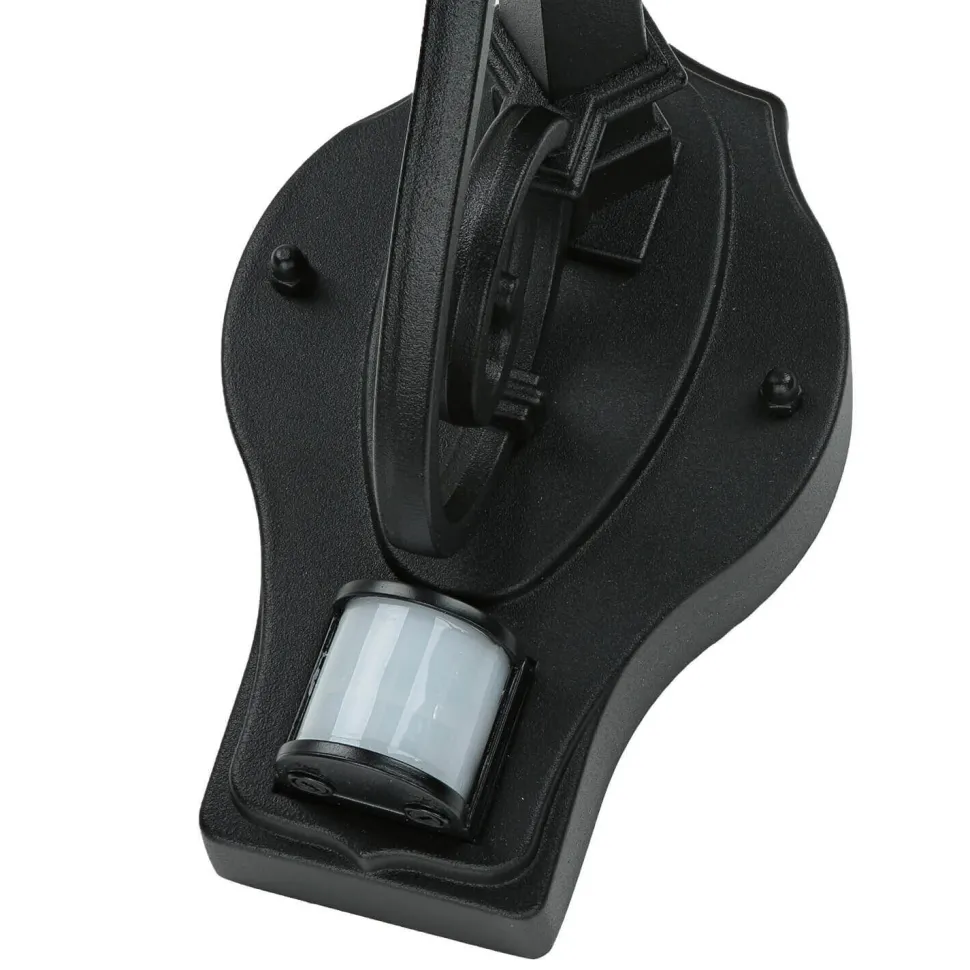 Schwarze Hoflampe mit Bewegungsmelder IP43 LEADWORTH