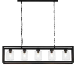 Schwarze Pendelleuchte Metall Glas 5-flammig Loft