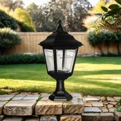 Schwarze Sockelleuchte außen H:44cm Rustikal Garten