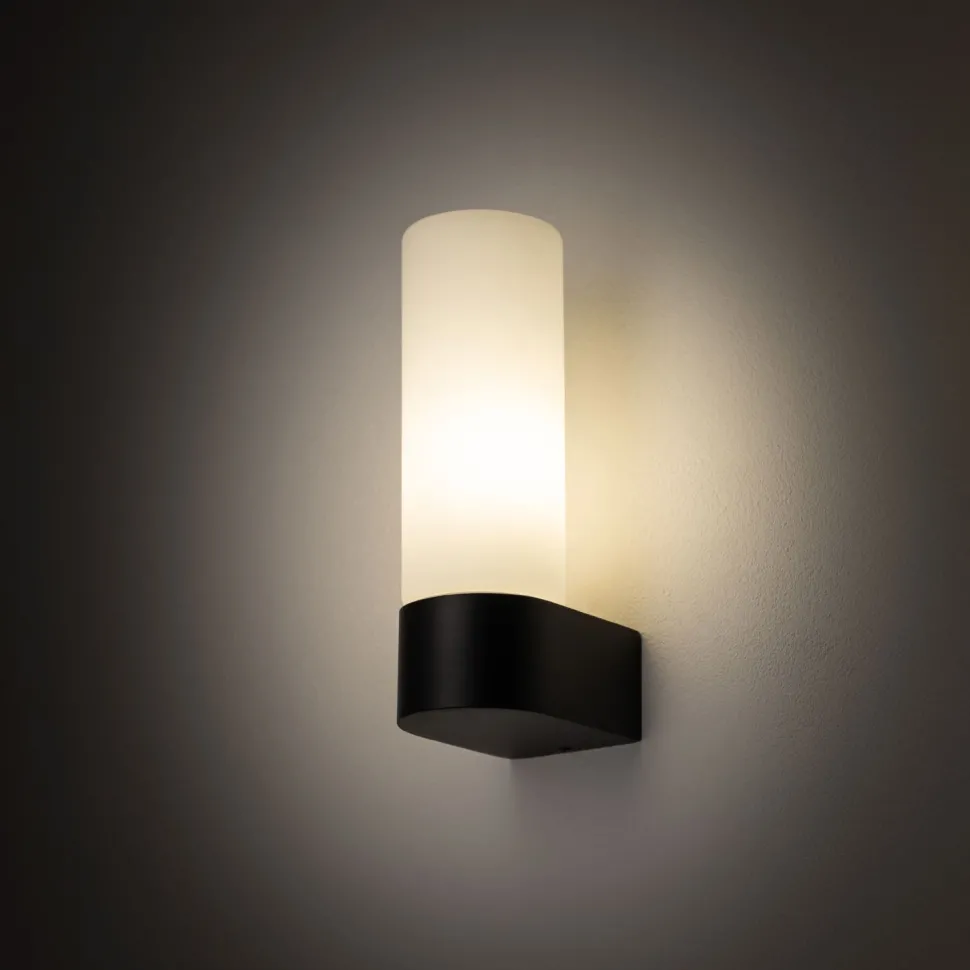 Schwarze Wandlampe blendarm Glas Metall G9 IP44 B:5 cm