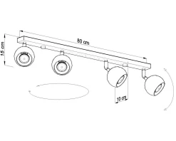 Schwarzer Strahler Stahl 4-flammig 80cm lang Retro GU10