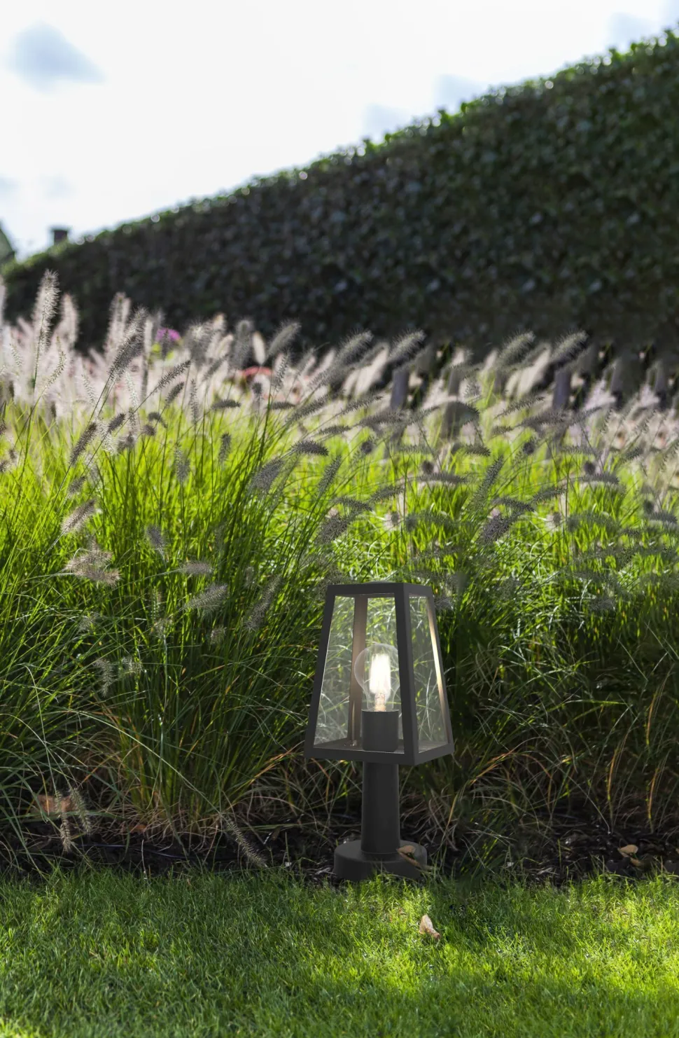 Sockelleuchte Aluminium Glas E27 IP44 H:33,8 cm Modern