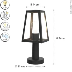 Sockelleuchte Aluminium Glas E27 IP44 H:33,8 cm Modern