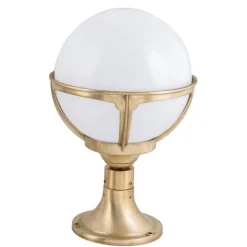 Sockelleuchte außen Messing Kugel Schirm Weiß