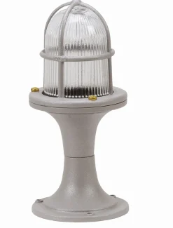 Sockelleuchte Messing massiv Glas 25 cm hoch IP64 Grau