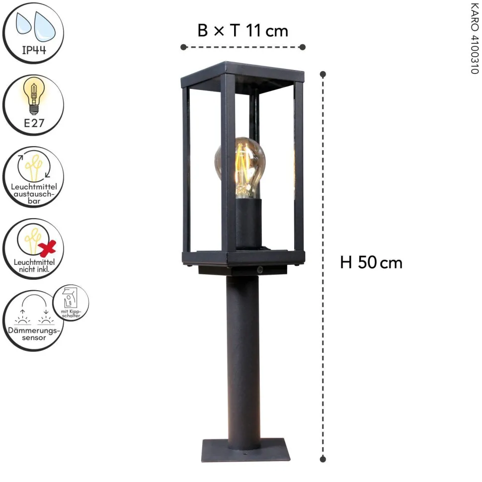 Sockelleuchte Vintage Aluminium Schwarz IP44 E27 50 cm