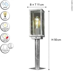 Sockelleuchte Vintage Aluminium in Zink IP44 E27 50 cm