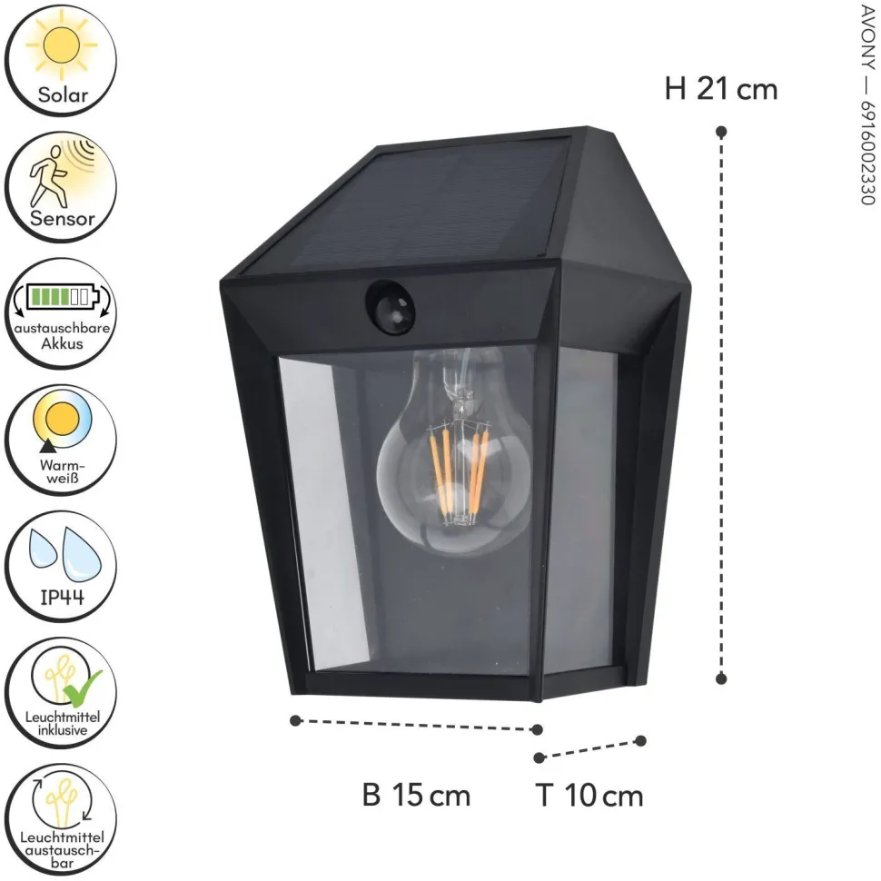 Solar Wandlampe mit Bewegungssensor E27 IP44 H:20,5 cm