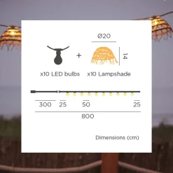 Solarlichterkette LED 1800 K 5 m lang Jute Naturfaser