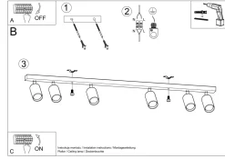 Spot Strahler Holz 120 cm lang 6-flammig schwenkbar