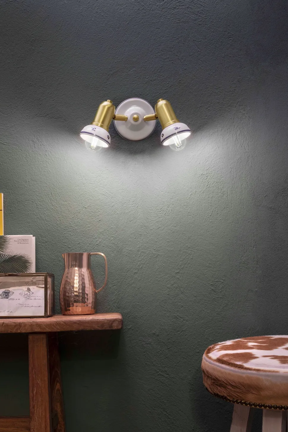 Spot Wand Metall Keramik B: 27 cm E14 verstellbar Landhaus