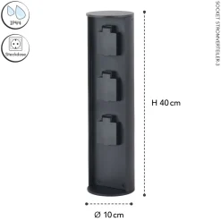 Steckdosensäule drei Steckdosen Aluminium IP44 40 cm