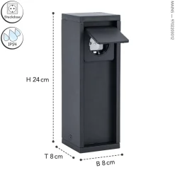 Steckdosensäule Schwarz 24 cm max 3500 W IP54 Aluminium