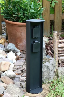Steckdosensäule zwei Steckdosen Aluminium IP44 40 cm