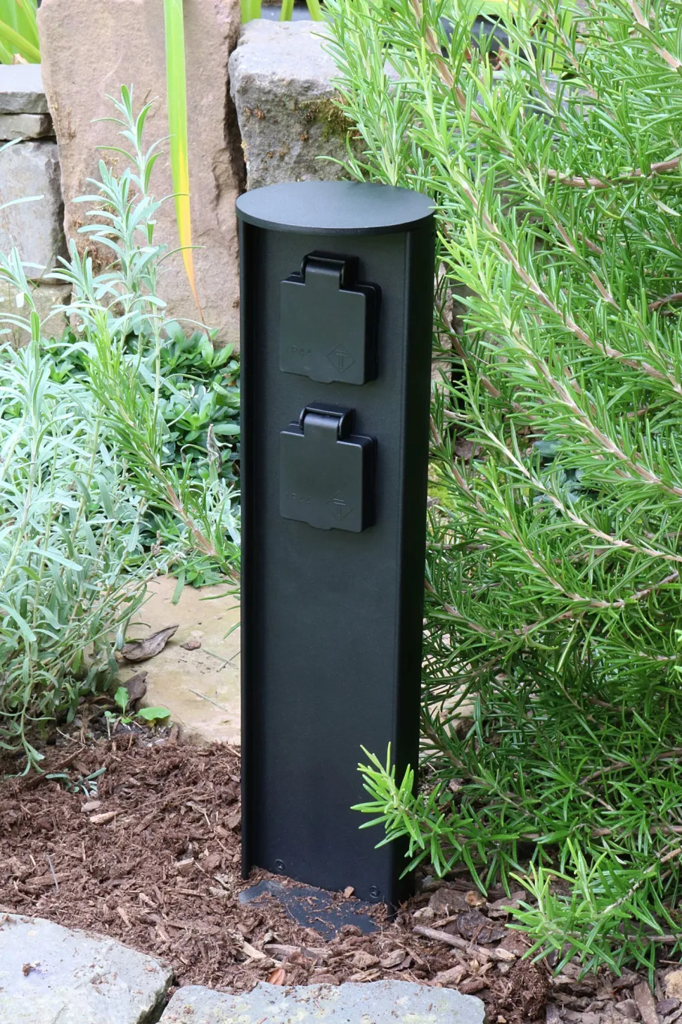 Steckdosensäule zwei Steckdosen Aluminium IP44 40 cm