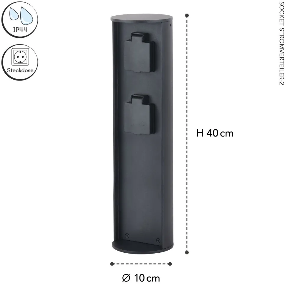 Steckdosensäule zwei Steckdosen Aluminium IP44 40 cm