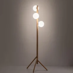 Stehlampe 150 cm klein Holz Glas 3x G9 Dreibein MIEKE