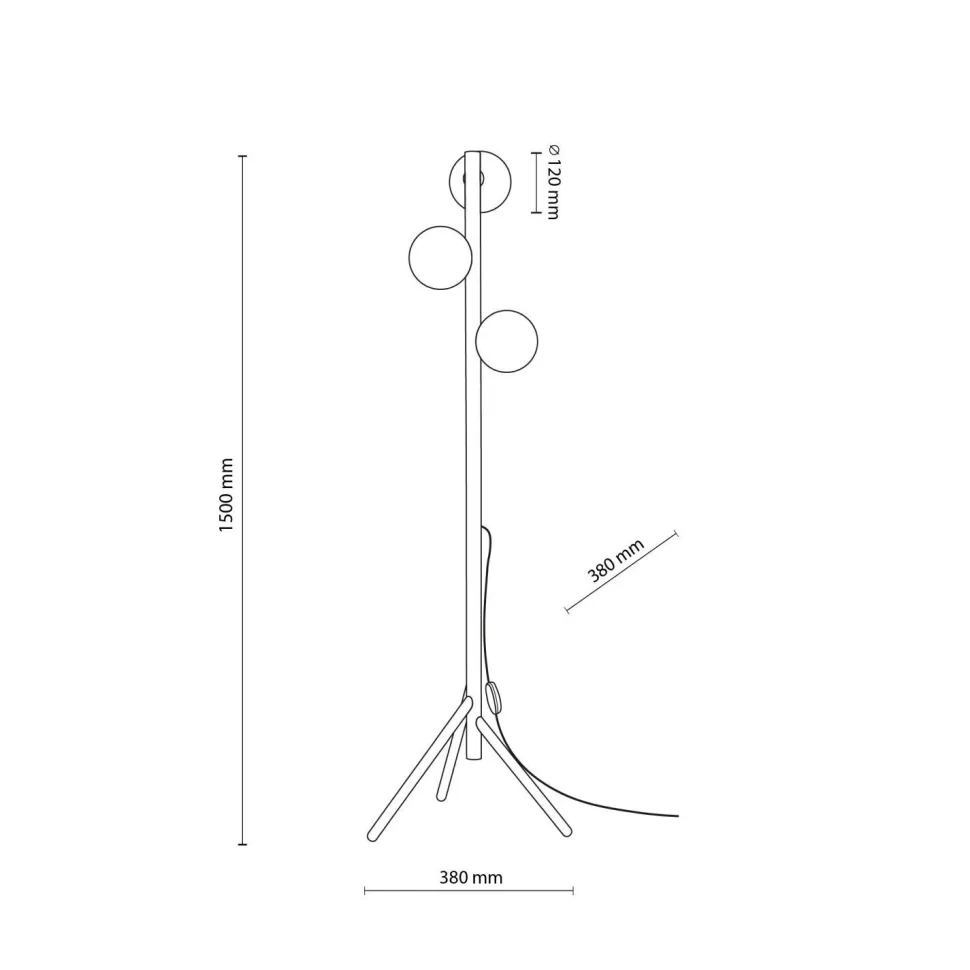 Stehlampe 150 cm klein Holz Glas 3x G9 Dreibein MIEKE