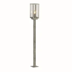 Stehlampe außen 90 cm IP44 in Silber eckig E27 Glas Metall
