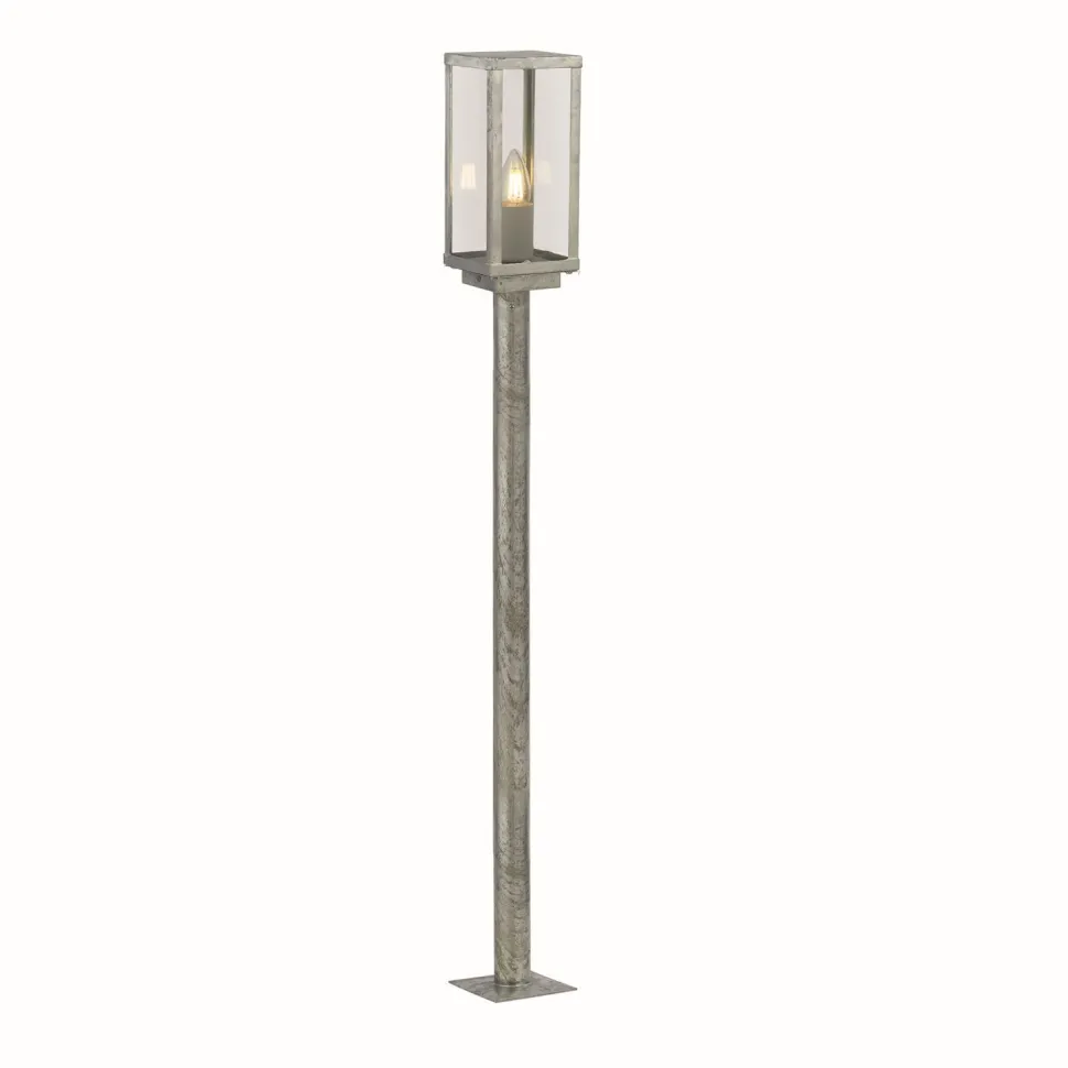 Stehlampe außen 90 cm IP44 in Silber eckig E27 Glas Metall