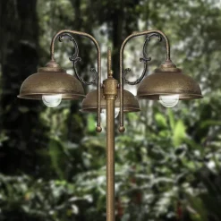 Stehlampe außen IP44 210 cm 3-flammig E27 Messing massiv