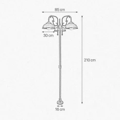 Stehlampe außen IP44 210 cm 3-flammig E27 Messing massiv