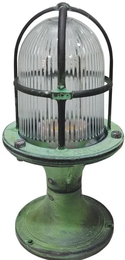 Stehlampe außen klein Messing Glas 28 cm IP54 Grün Antik E27