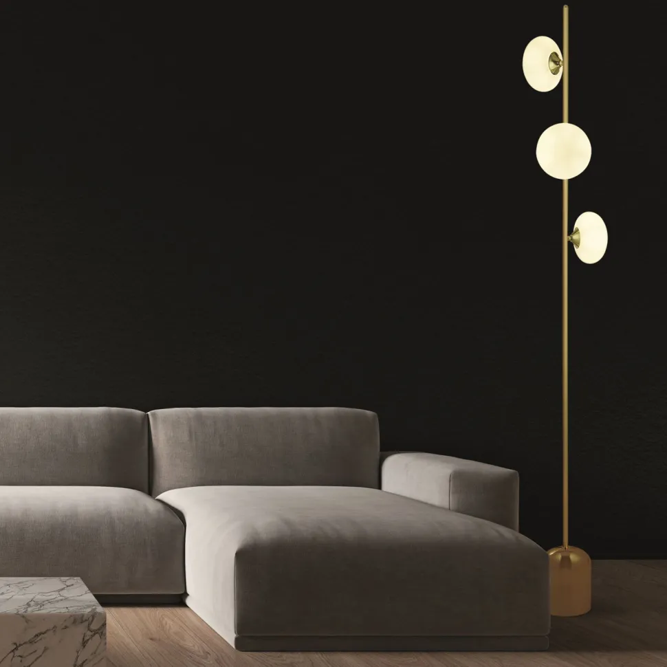 Stehlampe 3-flammig G9 170,5 cm in Messing matt Weiß