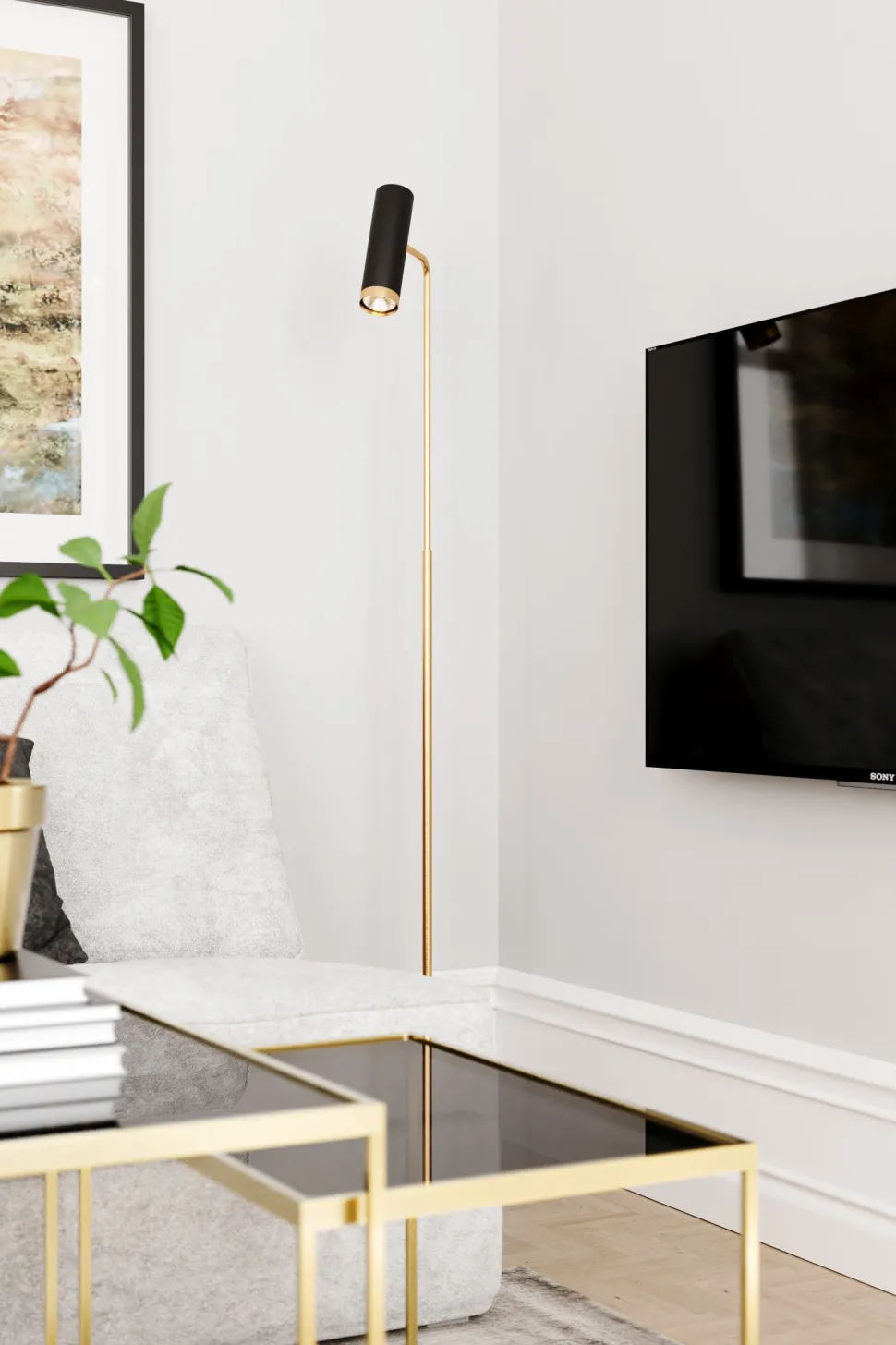 Stehlampe Gold Schwarz 157 cm hoch GU10 verstellbar