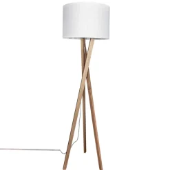 Stehlampe Holz Stoff E27 160 cm Dreibein Eiche Weiß