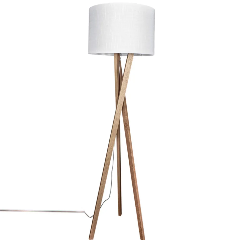 Stehlampe Holz Stoff E27 160 cm Dreibein Eiche Weiß