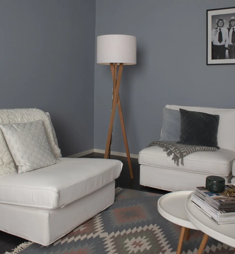 Stehlampe Holz Stoff E27 160 cm Dreibein Eiche Weiß