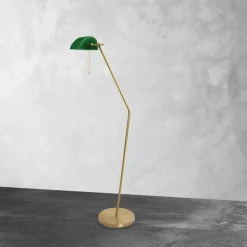 Stehlampe in Bronze hell Grün E27 146 cm Echt-Messing Glas