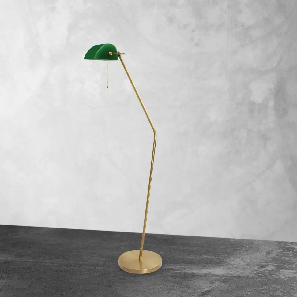 Stehlampe in Bronze hell Grün E27 146 cm Echt-Messing Glas