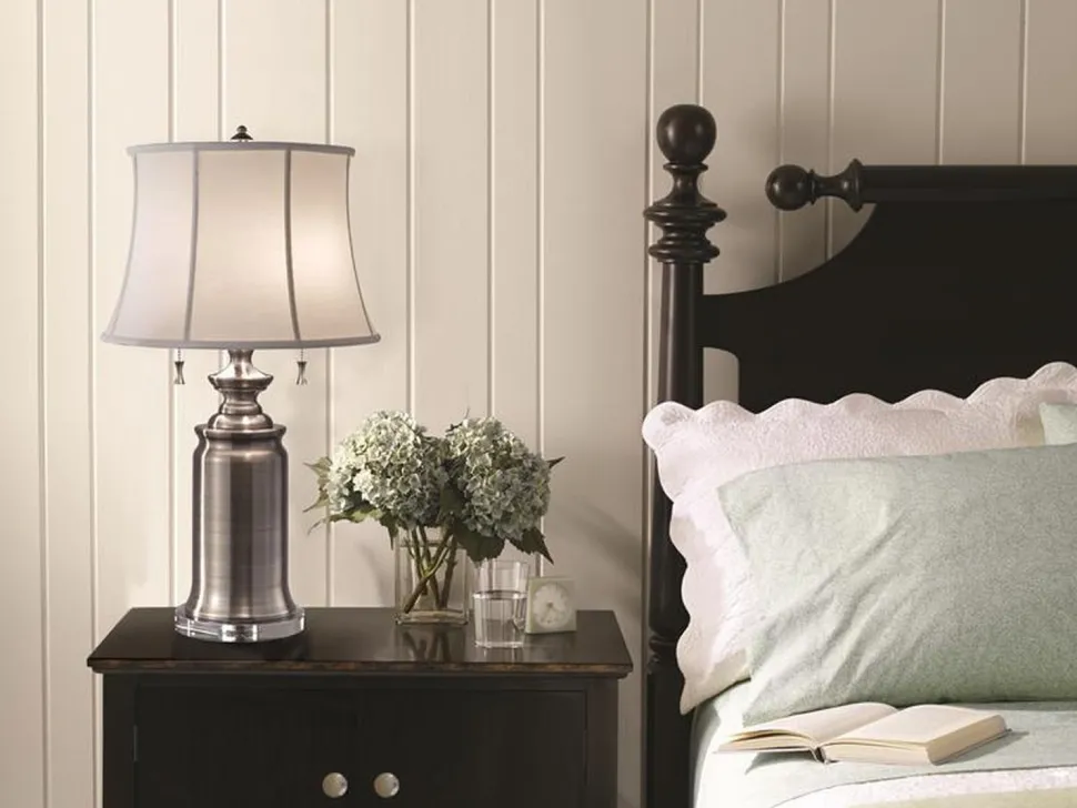 Stehlampe JOHA in Nickel Antik 69cm 2-flmg Lampe