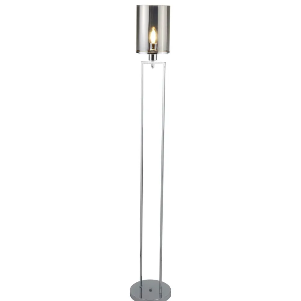 Stehlampe klein 144 cm Rauchglas Metall Grau Chrom Wohnzimmer