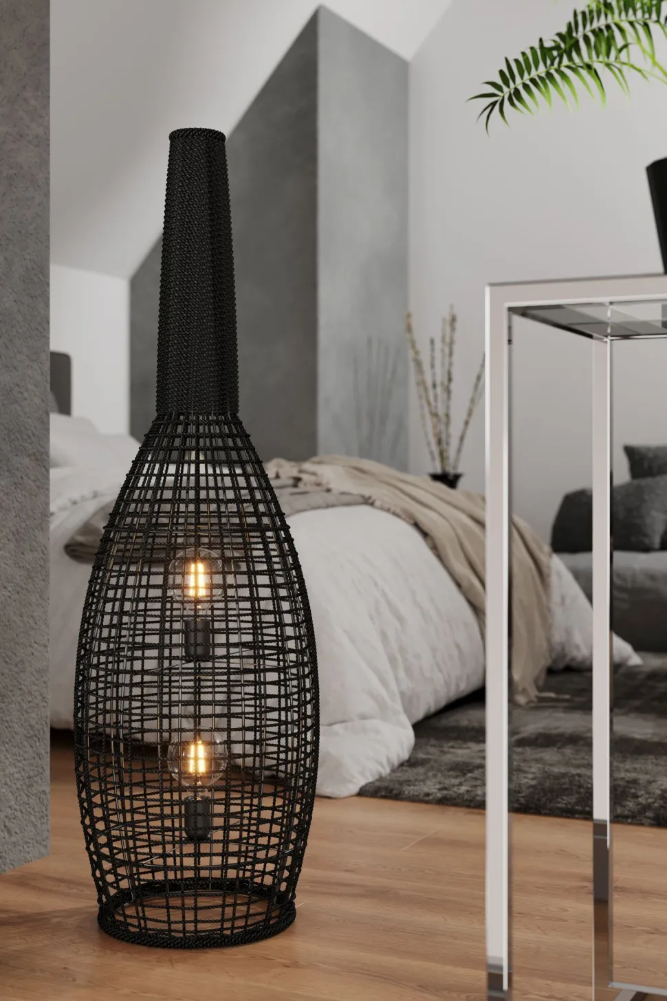 Stehlampe klein 120 cm Schwarz E27 aus Seegras Korb