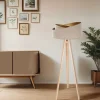 Stehlampe MANDAN Beige Gold Dreibein 145cm Wohnzimmer