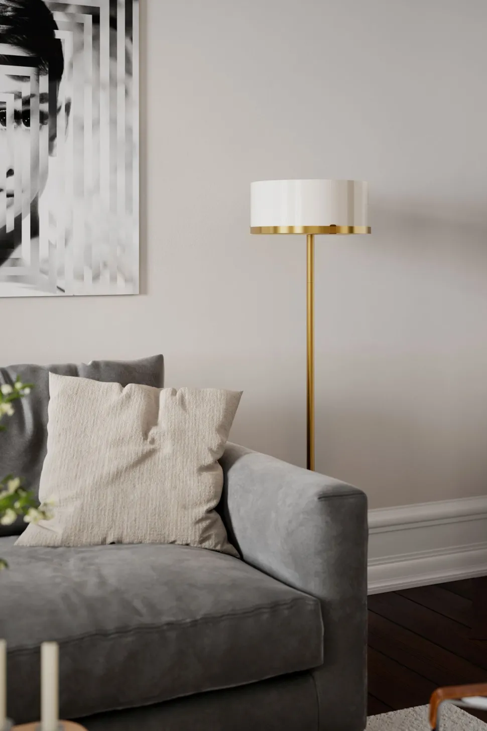 Stehlampe Metall Glas 150 cm hoch in Messing Weiß E27