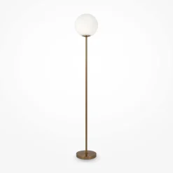 Stehlampe Metall Glas 155 cm hoch in Messing Weiß E27