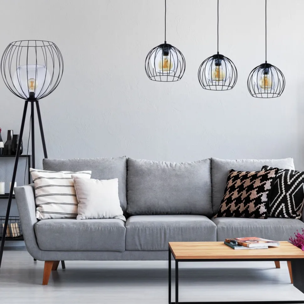 Stehlampe Modern 179 cm hoch Metall Glas Dreibein