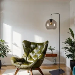 Stehlampe Rauchglas 160 cm E27 Kugelschirm Schwarz Grau