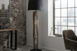 Stehlampe Stoff Holz 177cm hoch blendarm in Schwarz