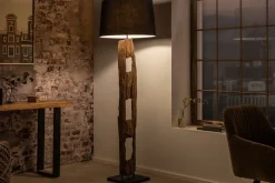 Stehlampe Stoff Holz 177cm hoch blendarm in Schwarz