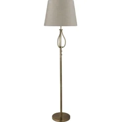 Stehleuchte 152 cm E27 in Messing Antik Creme Stoffschirm