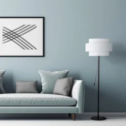 Stehleuchte 155 cm Schwarz Weiß Ø 50 cm Metall Stoff E27